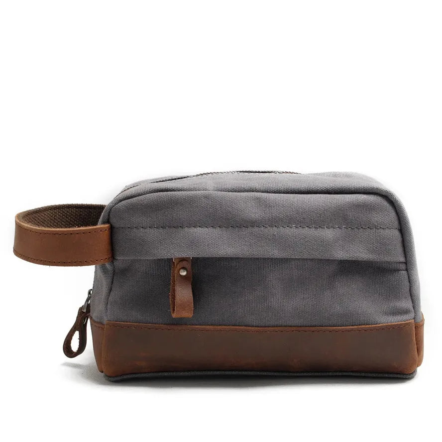 HKM-793043 Retro Waterproof Canvas Travel Toiletry Bag - Large Capacity Handheld Makeup Storage Bag