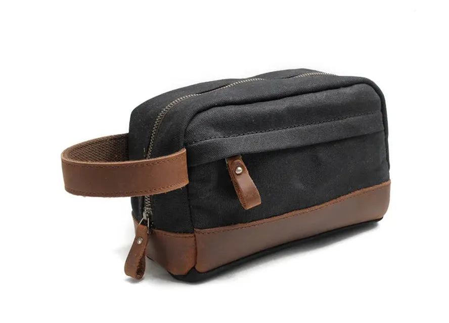 HKM-793043 Retro Waterproof Canvas Travel Toiletry Bag - Large Capacity Handheld Makeup Storage Bag