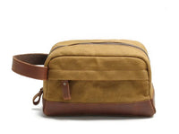 HKM-793043 Retro Waterproof Canvas Travel Toiletry Bag - Large Capacity Handheld Makeup Storage Bag