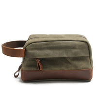 HKM-793043 Retro Waterproof Canvas Travel Toiletry Bag - Large Capacity Handheld Makeup Storage Bag