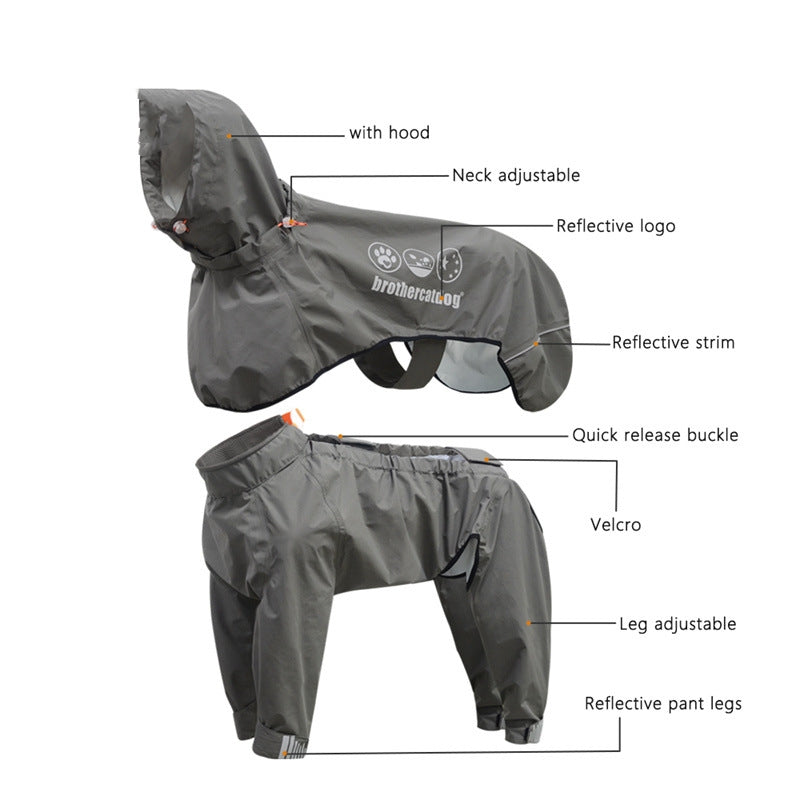 HKM-7930685 Adjustable All-Inclusive Raincoat for Medium to Large Dogs - Four-Legged Hooded Poncho in Multiple Colors