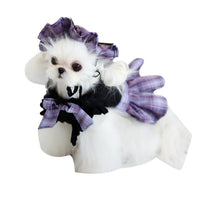 HKM-7932477 Lace Plaid Dress for Dogs and Cats with Big Bow and Pleated Design in Green and Purple