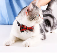 HKM-7932861 Plaid Bow Tie Collar for Small Dogs and Cats - Christmas Design with Quick Release and Bell