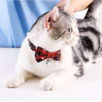 HKM-7932861 Plaid Bow Tie Collar for Small Dogs and Cats - Christmas Design with Quick Release and Bell