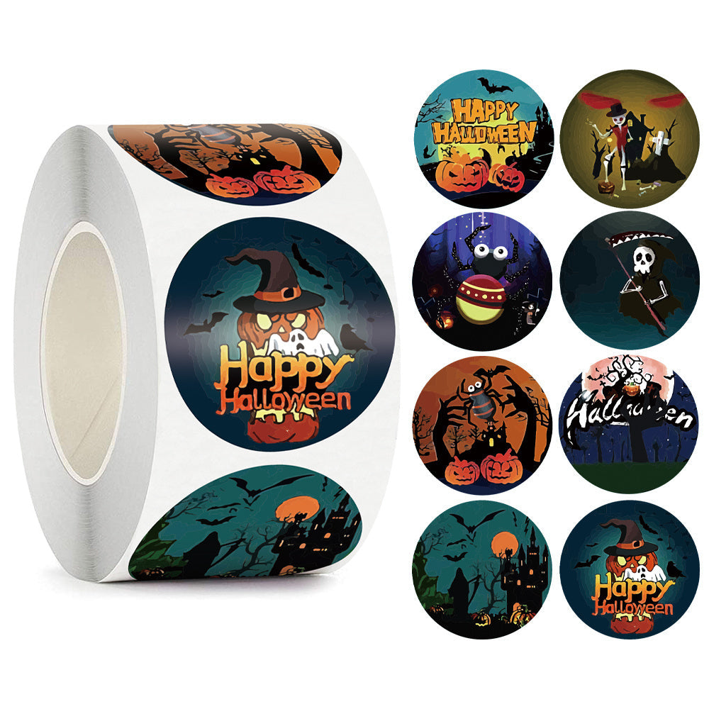 HKM-793299 Happy Halloween Decorative Sticker Labels - 500 Rolls of Fun Animal Designs, 1.5 inches, Paper Material
