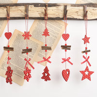 HKM-793427 Creative Red Polka Dot Wooden Christmas Ornaments - Star, Heart, Angel, Tree, Snowflake