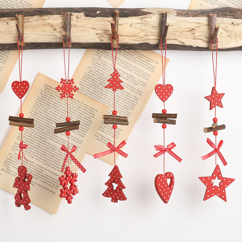 HKM-793427 Creative Red Polka Dot Wooden Christmas Ornaments - Star, Heart, Angel, Tree, Snowflake