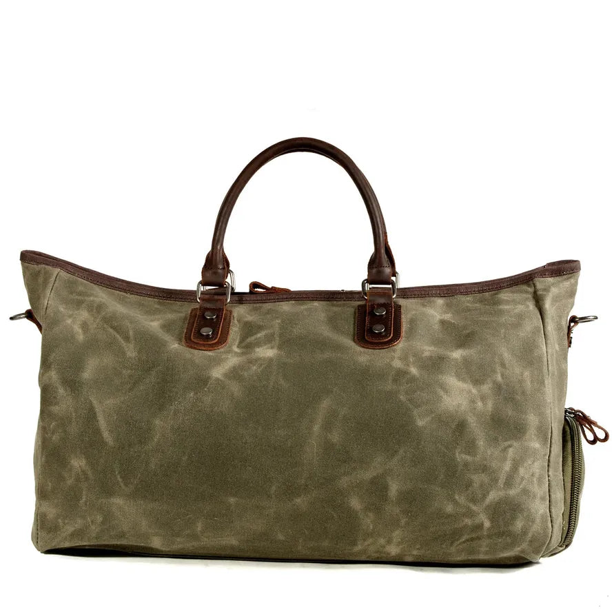 HKM-793555 Vintage Style Waxed Crazy Horse Leather Boston Overnight Tote Bag for Weekend Travel
