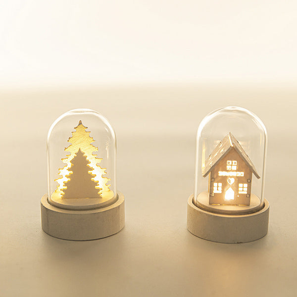 HKM-793747 Luminous Wooden Cottage Christmas Ornament - Charming Holiday Décor