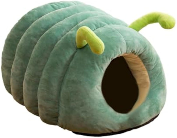 HKM-7938109 Animal Shape Semi-Enclosed Cave Bed for Cats and Small Dogs - Plush, Non-Slip, Modern Design, Green Color, 50*40*30cm