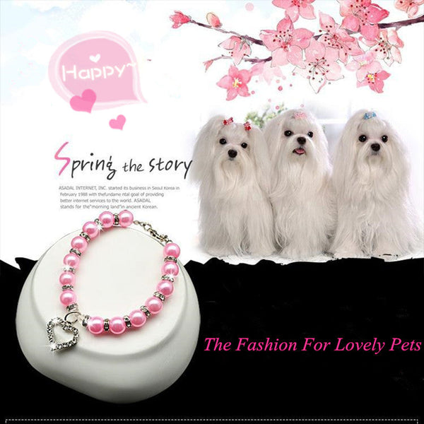 HKM-7938621 Elegant Pearl Necklace Pet Collar Decoration in Various Colors and Sizes