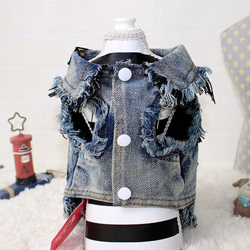 HKM-7939005 Sand Wash Denim Vest for Dogs - Stylish Cowboy-Style Apparel