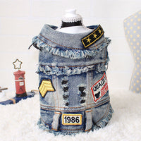 HKM-7939005 Sand Wash Denim Vest for Dogs - Stylish Cowboy-Style Apparel