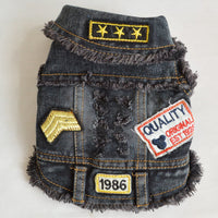 HKM-7939005 Sand Wash Denim Vest for Dogs - Stylish Cowboy-Style Apparel