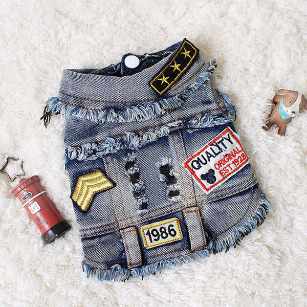 HKM-7939005 Sand Wash Denim Vest for Dogs - Stylish Cowboy-Style Apparel