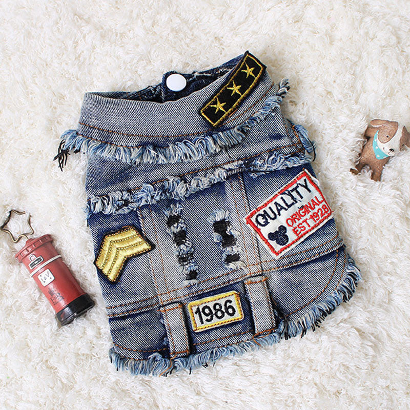 HKM-7939005 Sand Wash Denim Vest for Dogs - Stylish Cowboy-Style Apparel