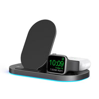 HKM-794003 15W Multifunctional Three-in-One Wireless Charger with Folding Stand for Mobile Phone, Watch, and Headset
