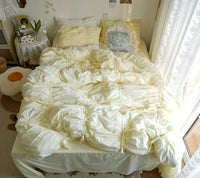 HKM-794131 Four-Piece Washed Cotton Bedding Set - Korean Style with Pleated Design for 1.5m Bed