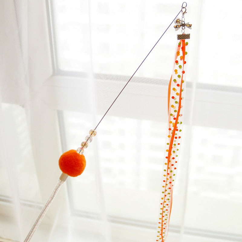 HKM-7941437 Colorful Ribbon Cat Toy Wand with Funny Cat Stick - 37cm & 47cm Lengths