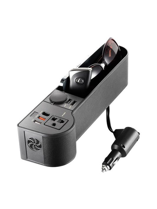 HKM-794195 12V to 220V Car Power Inverter with Multi-Function Charger and Gap Storage Box