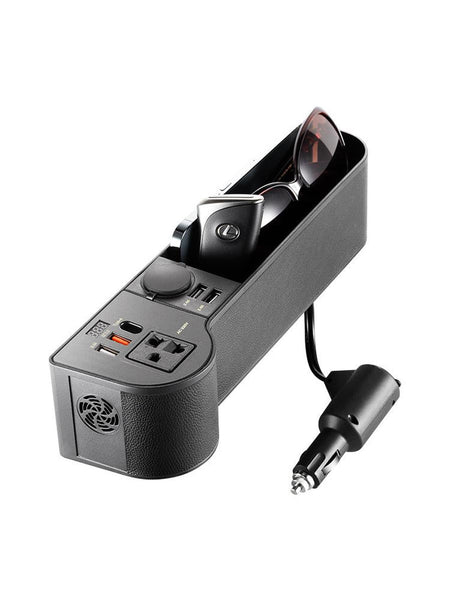 HKM-794195 12V to 220V Car Power Inverter with Multi-Function Charger and Gap Storage Box