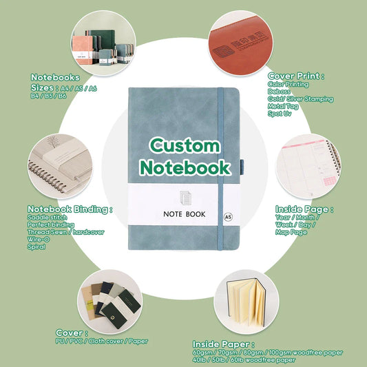 HKM-794259 Custom A5 Hard Cover PU Leather Diary Journal for Students