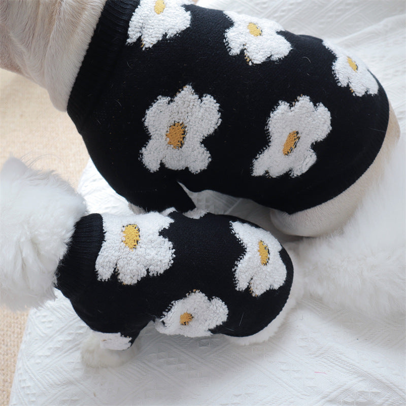 HKM-7944381 Thick Warm Pet Sweater for Autumn and Winter - Flower Design in Rabbit Velvet Core-Spun Yarn