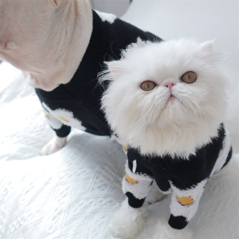 HKM-7944381 Thick Warm Pet Sweater for Autumn and Winter - Flower Design in Rabbit Velvet Core-Spun Yarn