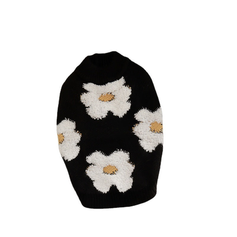 HKM-7944381 Thick Warm Pet Sweater for Autumn and Winter - Flower Design in Rabbit Velvet Core-Spun Yarn