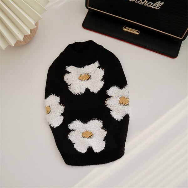 HKM-7944381 Thick Warm Pet Sweater for Autumn and Winter - Flower Design in Rabbit Velvet Core-Spun Yarn