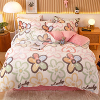HKM-794451 Coral Fleece Milk Velvet Duvet Cover with Flannel Pillowcase Set - Sleek and Stylish Bedroom Decor