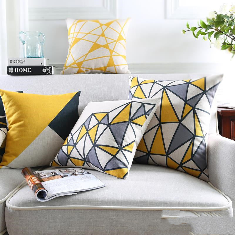 HKM-794515 Cotton Linen Lumbar Support Throw Pillow for Home and Car Decor
