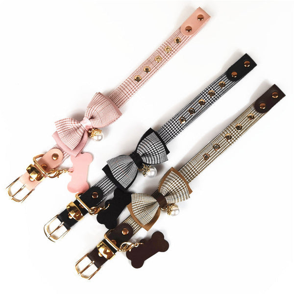 HKM-7945661 Teddy Dog Leather Breast Strap Collar - Dark Khaki, Pink, Black, Sizes S-XL