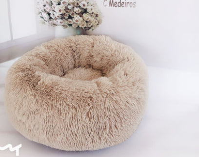 HKM-7946429 Plush Round Dog Bed for Small Dogs - Cozy Orthopedic Pet Nest with Anti-Slip Bottom and Easy Care