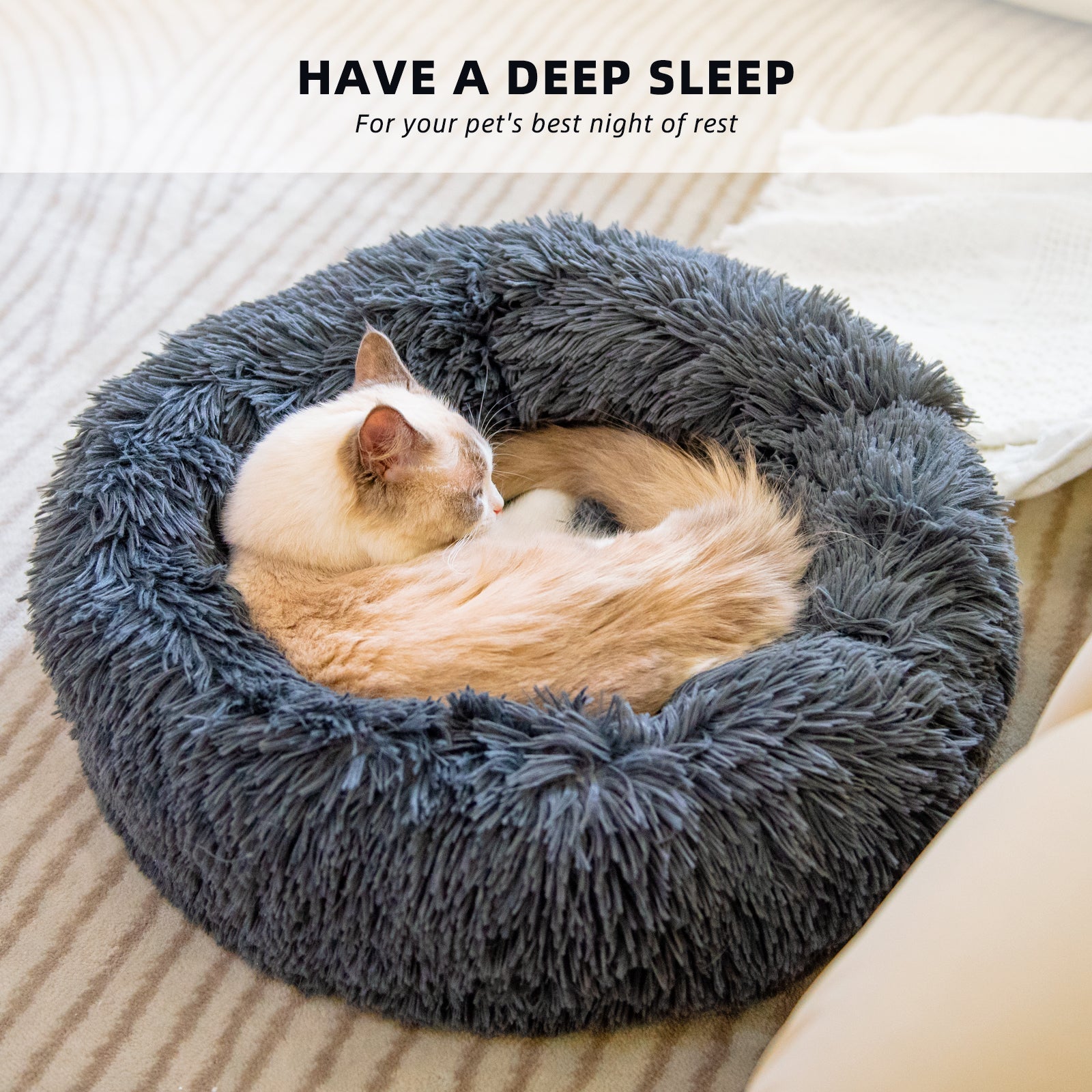 HKM-7946429 Plush Round Dog Bed for Small Dogs - Cozy Orthopedic Pet Nest with Anti-Slip Bottom and Easy Care