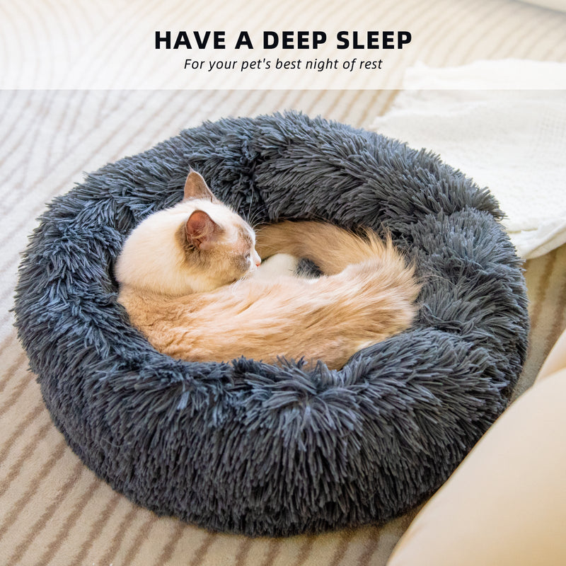 HKM-7946429 Plush Round Dog Bed for Small Dogs - Cozy Orthopedic Pet Nest with Anti-Slip Bottom and Easy Care