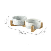 HKM-7946557 Elegant Ceramic Marble Cat Rice Bowl with Ju Wood Frame - Available in Pink and Blue Marbling