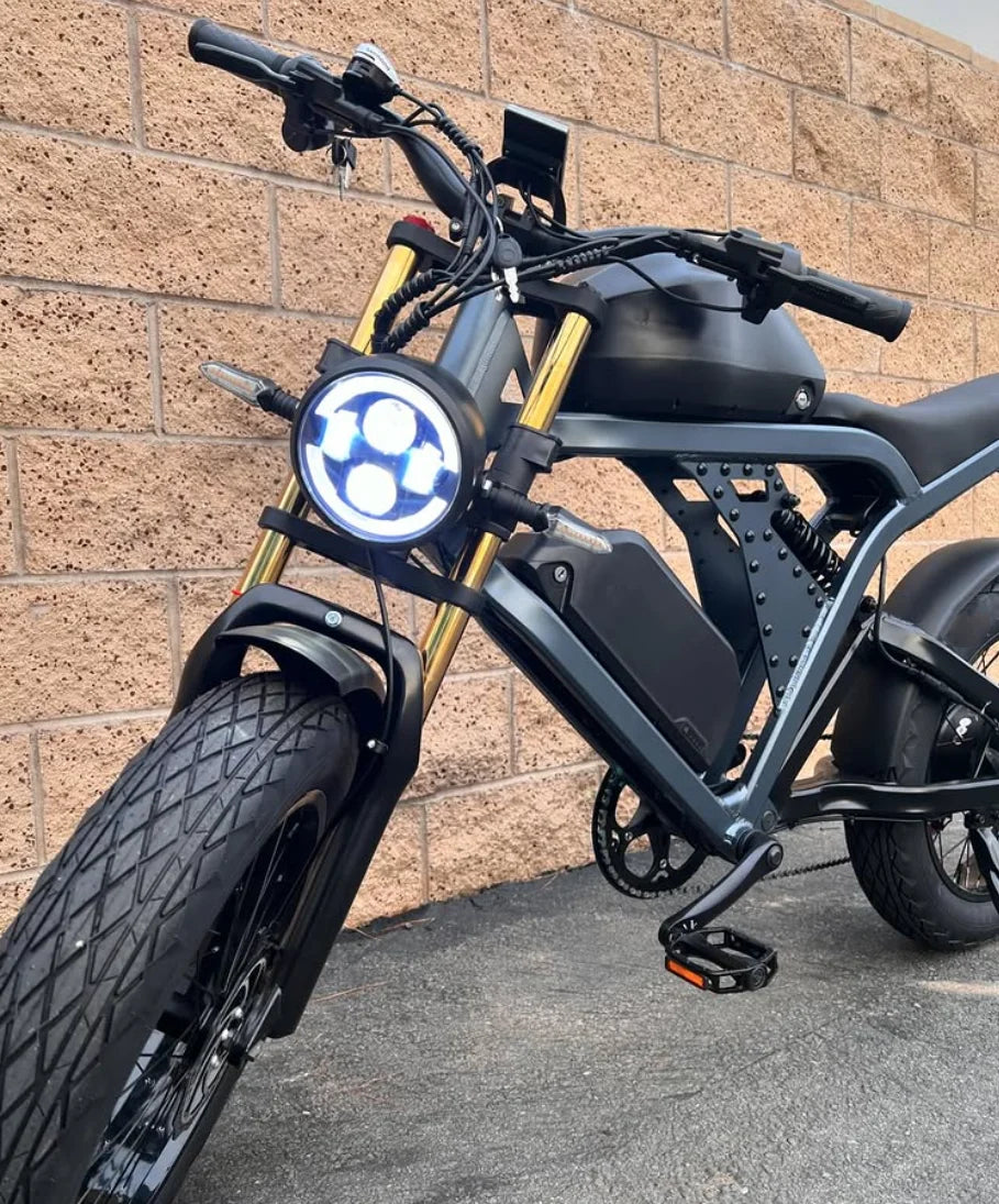 HKM-794835 20 Inch Electric Mountain Bike with Fat Tires and 1500W Motor, Dual Suspension, 7 Speed and Hydraulic Disc Brakes