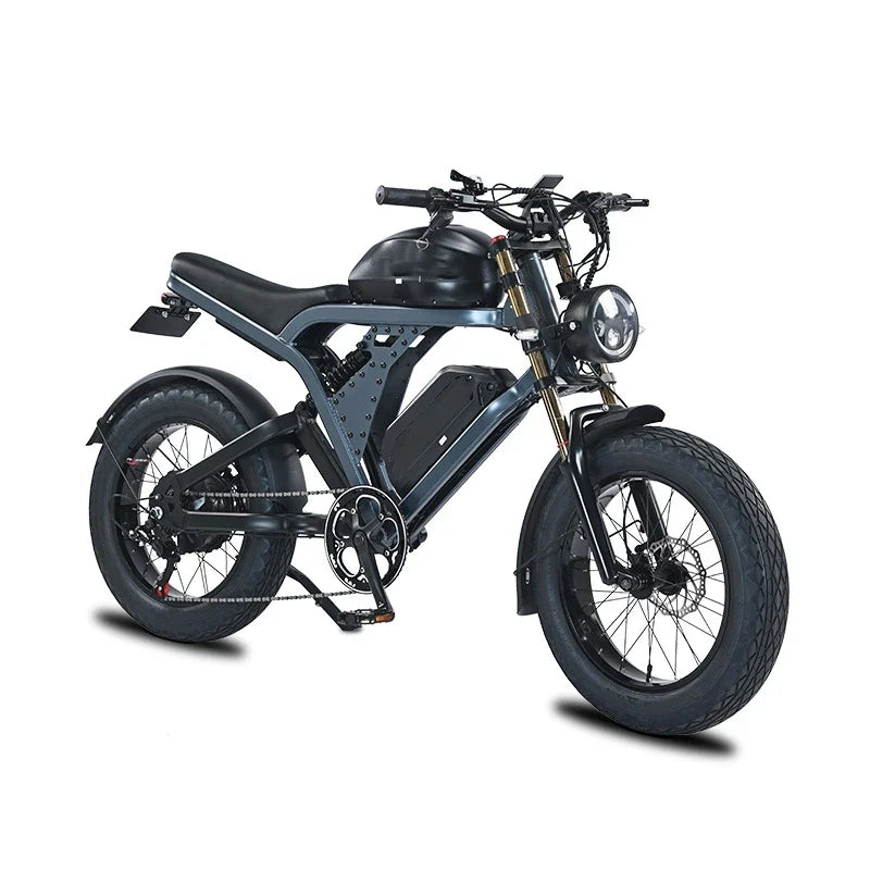 HKM-794835 20 Inch Electric Mountain Bike with Fat Tires and 1500W Motor, Dual Suspension, 7 Speed and Hydraulic Disc Brakes
