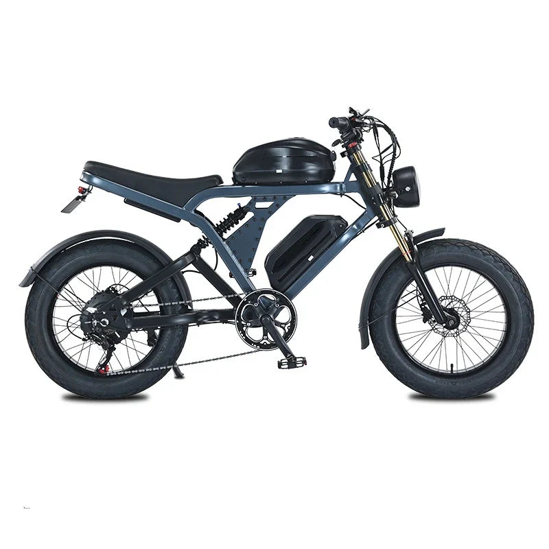 HKM-794835 20 Inch Electric Mountain Bike with Fat Tires and 1500W Motor, Dual Suspension, 7 Speed and Hydraulic Disc Brakes
