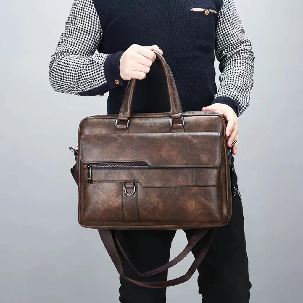 HKM-794835 Large Capacity Waterproof Laptop Briefcase Made with PU Leather for Men