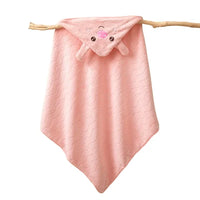 HKM-794963 Soft Coral Fleece Cartoon Hooded Baby Bath Towel, 105*105cm Animal Print, Super Absorbent