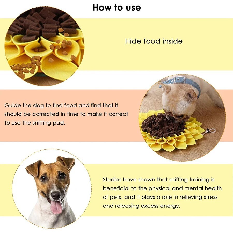 HKM-7950525 Washable Sunflower Snuffle Mat for Dogs - Non-Slip Slow Feeder, Nose Work Training, Energy & Stress Relief
