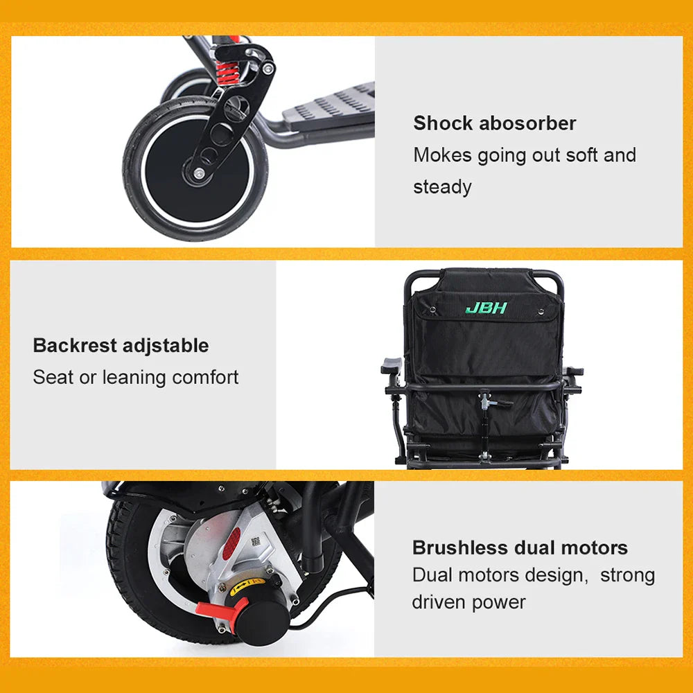HKM-795155 D15C Motorized Folding Electric Wheelchair - Black, Metal Frame, 20km Range, 6 km/h Speed