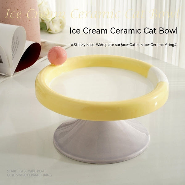 HKM-7952317 Ceramic Double Tone Ice Cream Cat Bowl in Yellow/Purple and Red/Green - Small and Large Sizes Available