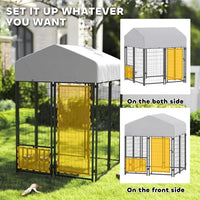 HKM-7955773 Outdoor Dog Kennel with Rotating Adjustable Feeding Station and UV-Resistant Roof