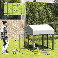 HKM-7955773 Outdoor Dog Kennel with Rotating Adjustable Feeding Station and UV-Resistant Roof