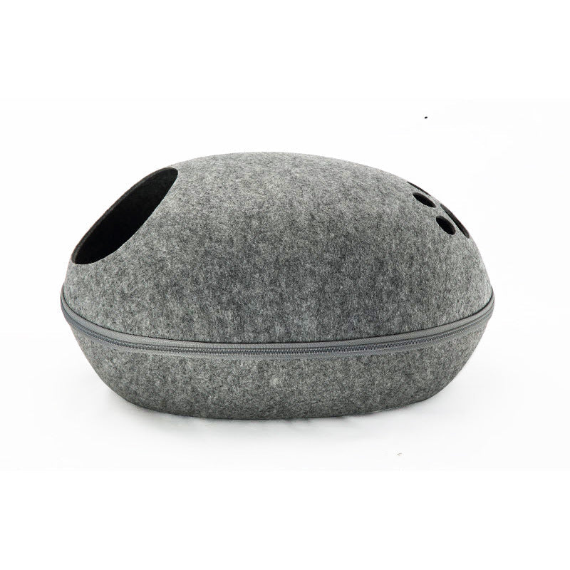 HKM-7956157 Breathable Semi-Closed Removable Eggshell Cat Bed in Blue, Grey, Pink, and Coffee