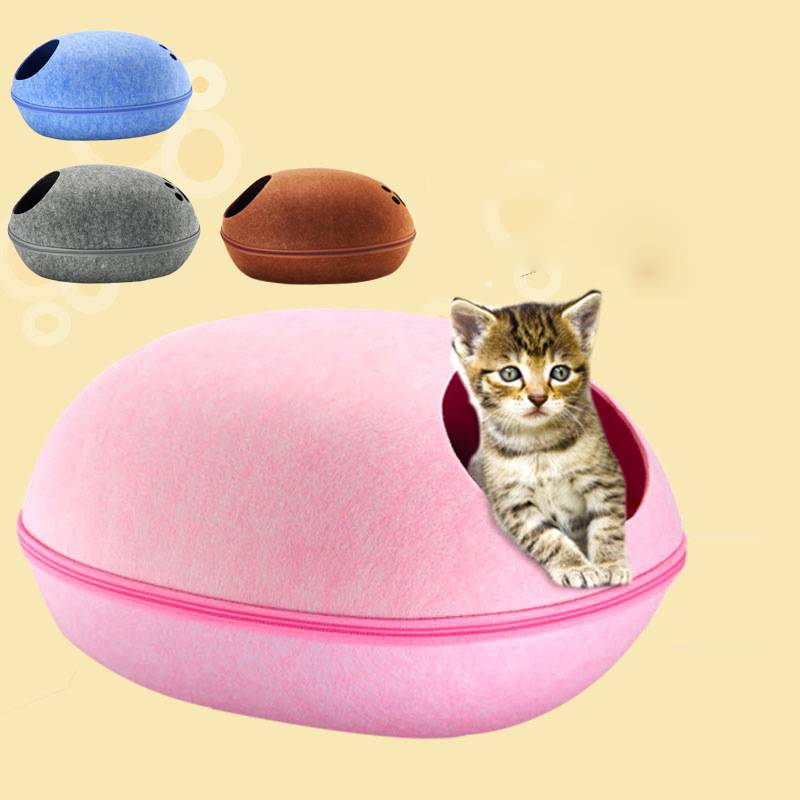 HKM-7956157 Breathable Semi-Closed Removable Eggshell Cat Bed in Blue, Grey, Pink, and Coffee