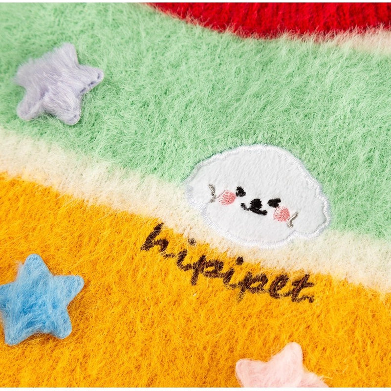 HKM-7956669 Rainbow Striped Parent-Child Sweater for Cats and Dogs with Star Patches